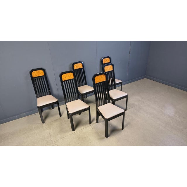 Vintage Burl Wood and Lacquer Dining Chairs, 1980s, Set of 6 For Sale - Image 9 of 14