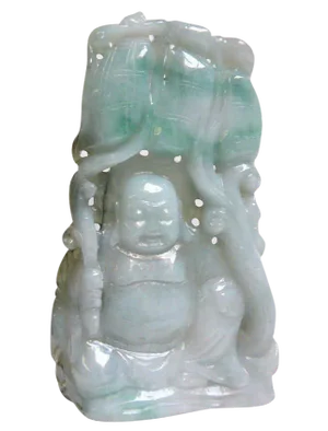 Chinese Jade Carved Happy Buddha Ornament Display