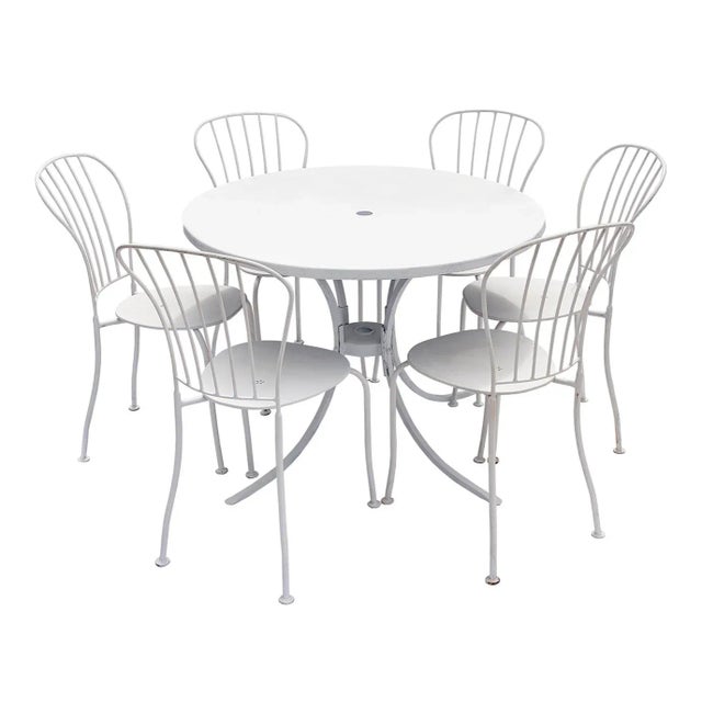 1950s Round White Metal Outdoor Patio Table For Sale - Image 4 of 5