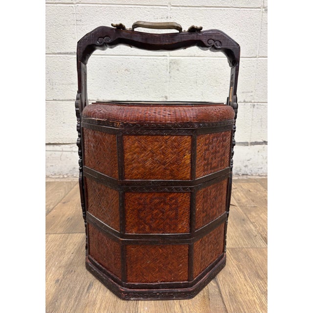 Vintage Chinese Tiered Wicker Wedding Basket Betrothal Basket For Sale - Image 10 of 13