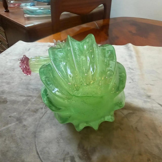 1990s Green Emerald and Amethyst Purple Murano Glass Flowering Cactus For Sale - Image 12 of 13