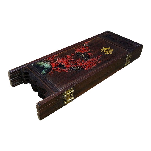 Vintage Suanzhi Wood 4-Panel Table Screen, Hand Painted Plum Orchid Bamboo Chrysanthemum For Sale
