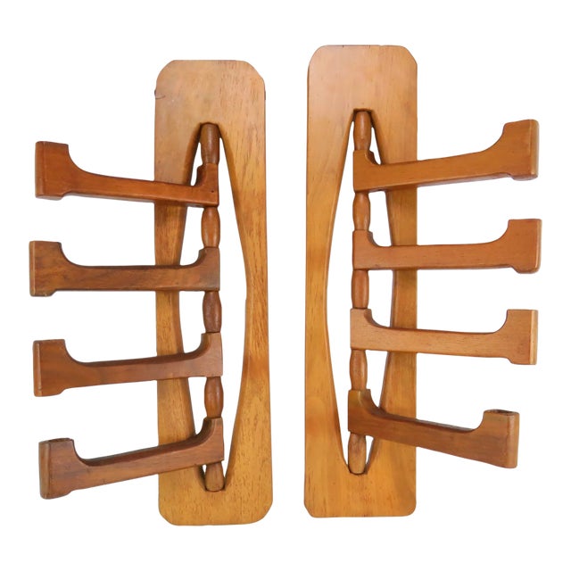 Vintage Scandinavian Solid Walnut Candle Wall Sconces With Swing Arms - a Pair For Sale