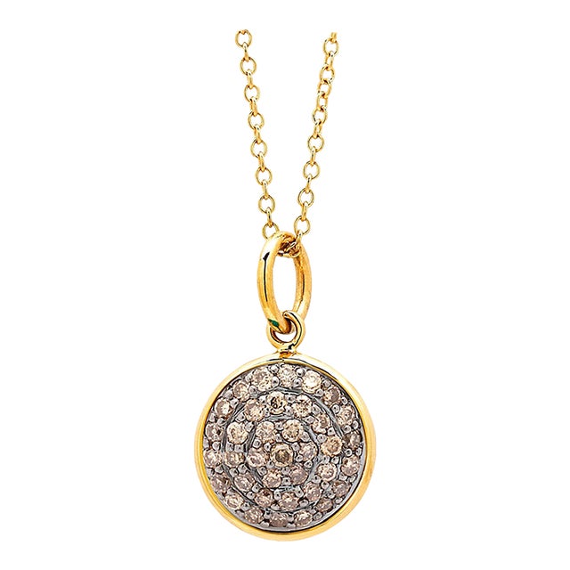 Syna Yellow Gold Charm Pendant with Brown Diamonds For Sale