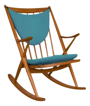 1950s Danish Modern Teak Rocking Chair w/ Leather Seat by Frank Reenskaug