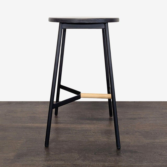Modern Black Metal & Wood Round Stool – Minimalist Design For Sale - Image 4 of 9
