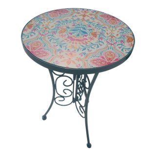 Late 20th Century Metal With Round Tile Top Side Table For Sale