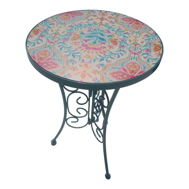 Late 20th Century Metal With Round Tile Top Side Table For Sale
