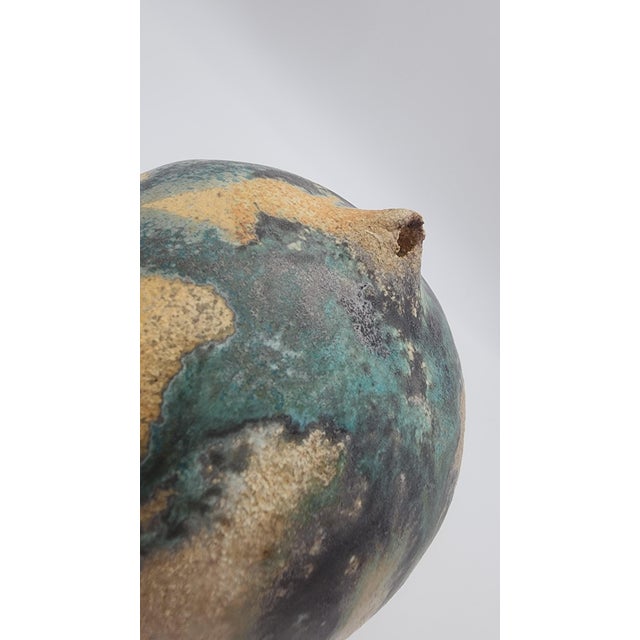 Mid 20th Century Handcrafted Organic Ceramic Weed Pot with Teal and Iron Drip Glaze For Sale - Image 12 of 12