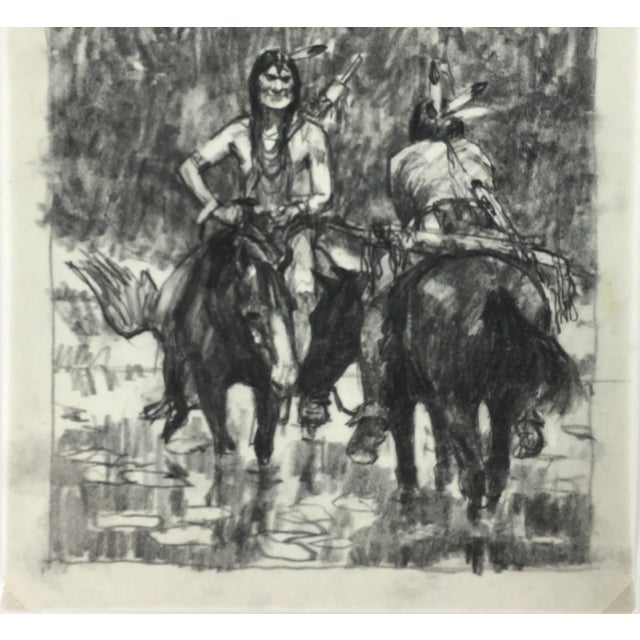 1910s Charcoal Drawing of Indigenous Men and Their Horses Resting For Sale - Image 4 of 5