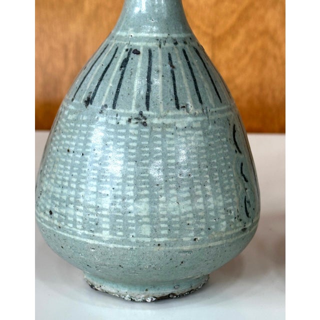 Green Pair of Small Korean Celadon Inlay Vases Goryeo Dynasty For Sale - Image 8 of 12