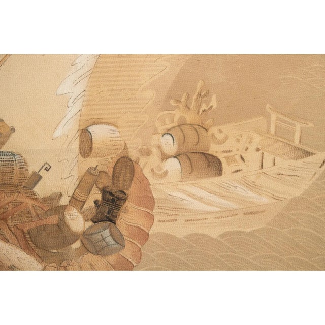 Textile 1970s Showa Era Large Japanese Printed Silk Scroll "Lobster Boat" For Sale - Image 7 of 10