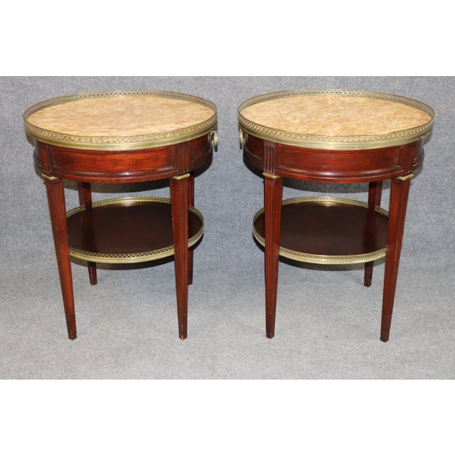 1900 - 1909 Pair French Louis XVI Style Marble Top & Bronze End Tables by Cassard Et Cie For Sale - Image 5 of 15