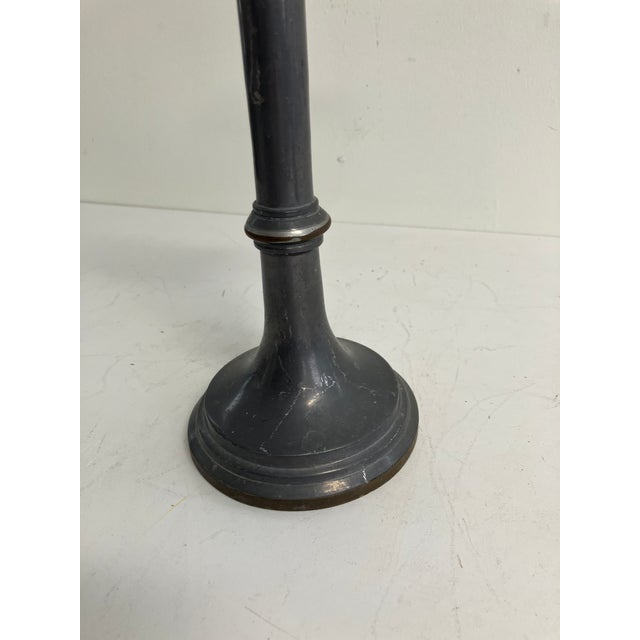 English Vintage Tall Pewter Candlestick With Copper Bands by Rubicon International For Sale - Image 3 of 14