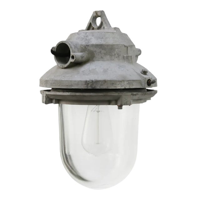 Industrial Clear Glass & Grey Pendant Lights For Sale