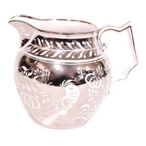 Silver Lustreware Jug or Pitcher With Birds and Arabesque Patterns by Palin Thorley