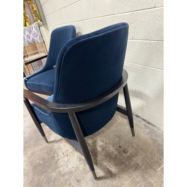 Modern Navy Blue Velvet Slope Lounge Chairs - A Pair For Sale In Richmond - Image 6 of 9