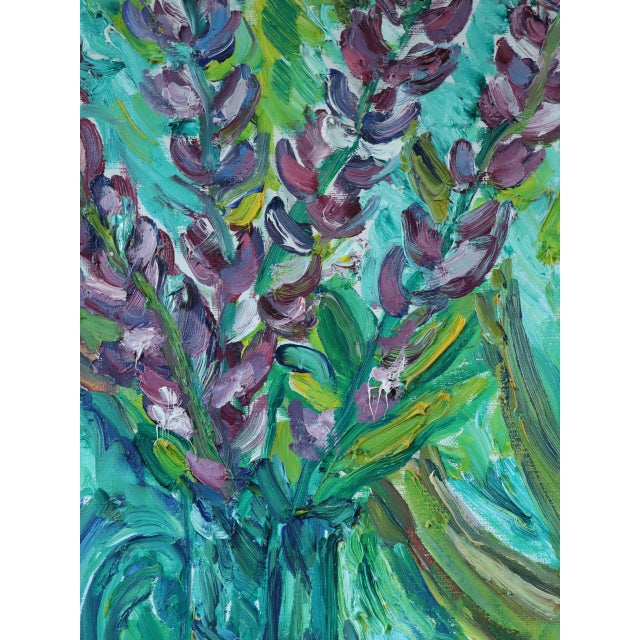 Mid-Century Modern 'Lavender & Fruit' Original Swedish Expressive Interior Still Life Oil Painting, Framed For Sale - Image 10 of 12