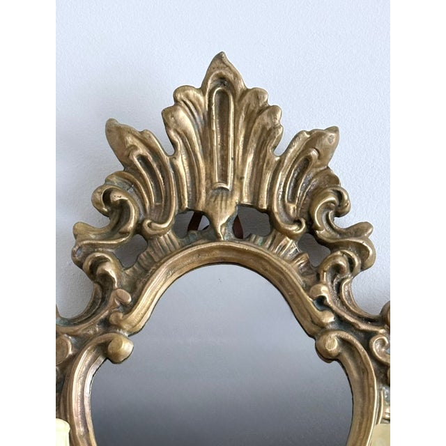 Mid-Century French Rococo Revival Brass Wall Mirror Sconce, 1950s For Sale - Image 6 of 16