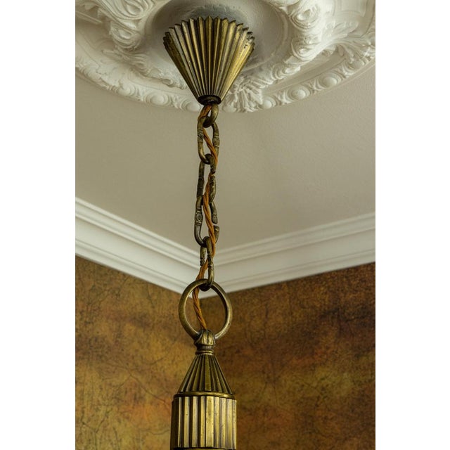 Art Deco French Bronze and Frosted White Glass Six-Light Chandelier, 1920 For Sale - Image 9 of 18