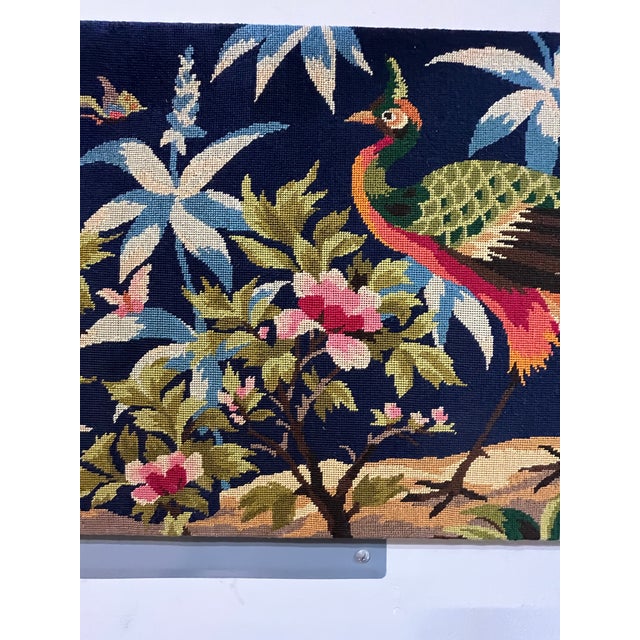 Textile Vintage French Needlepoint Tapestry Birds of Paradise For Sale - Image 7 of 11