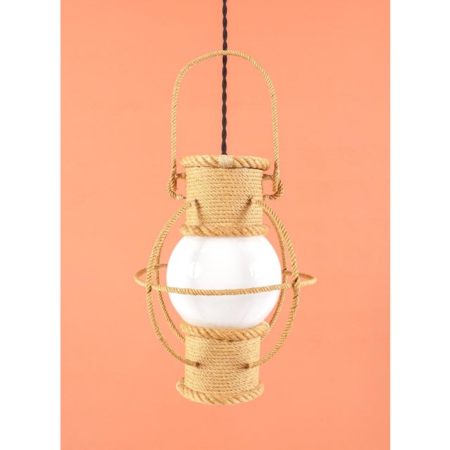 Rope and Opaline Lantern by Adrien Audoux & Frida Minet, 1960s For Sale - Image 6 of 6