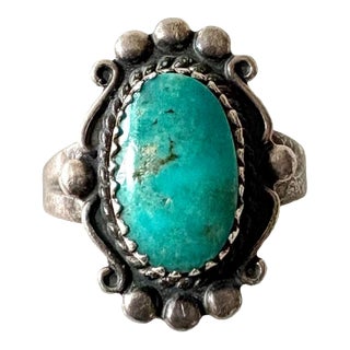 Vintage Navajo Turquoise Sterling Silver Ring Size 6 For Sale
