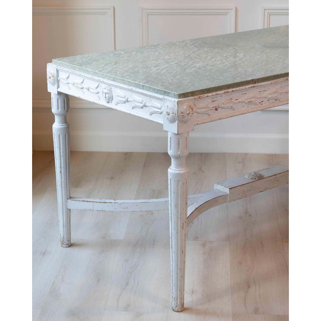 Wood Swedish 1920s Painted Center Table with Green Marble Top For Sale - Image 7 of 12