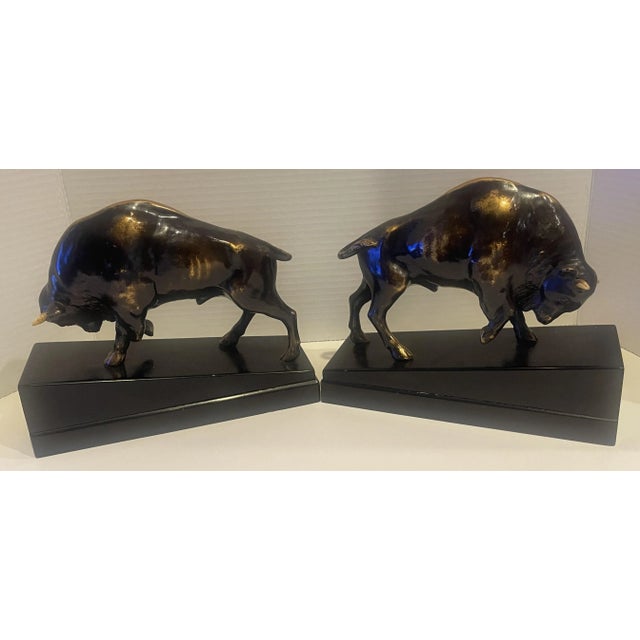 American Mid 20th Century Bronze Bison Bookends- a Pair For Sale - Image 3 of 10