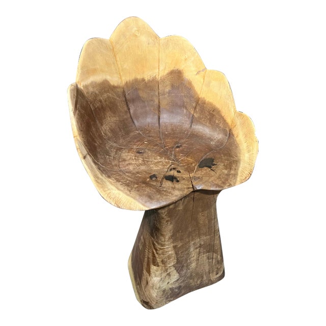 1970s Wooden Carved Leaf Chair For Sale