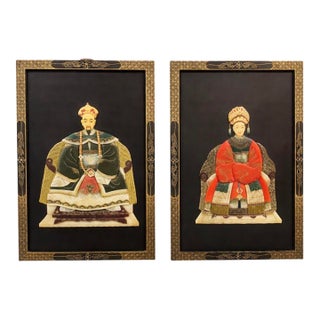 Pair of Chinese Jade & Semi-Precious Stone Inlaid Shadowbox Panels – Emperor & Empress For Sale