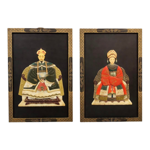 Pair of Chinese Jade & Semi-Precious Stone Inlaid Shadowbox Panels – Emperor & Empress