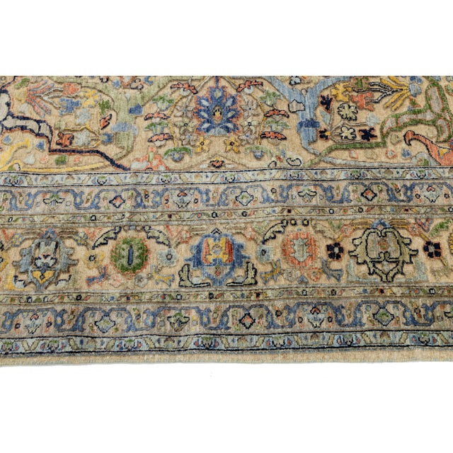Beige Hand-Knotted Modern Bidjar Hi-Lo Textured Rug Beige Wool Rug Floral & Vine Motif For Sale - Image 8 of 11