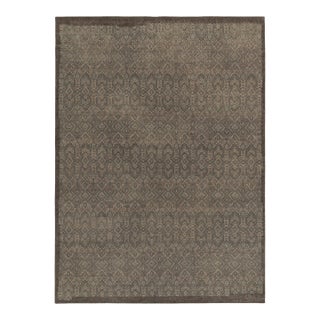 Rug & Kilim’s Distressed Style Rug in Beige-Brown, Aegean Blue Geometric Patterns For Sale