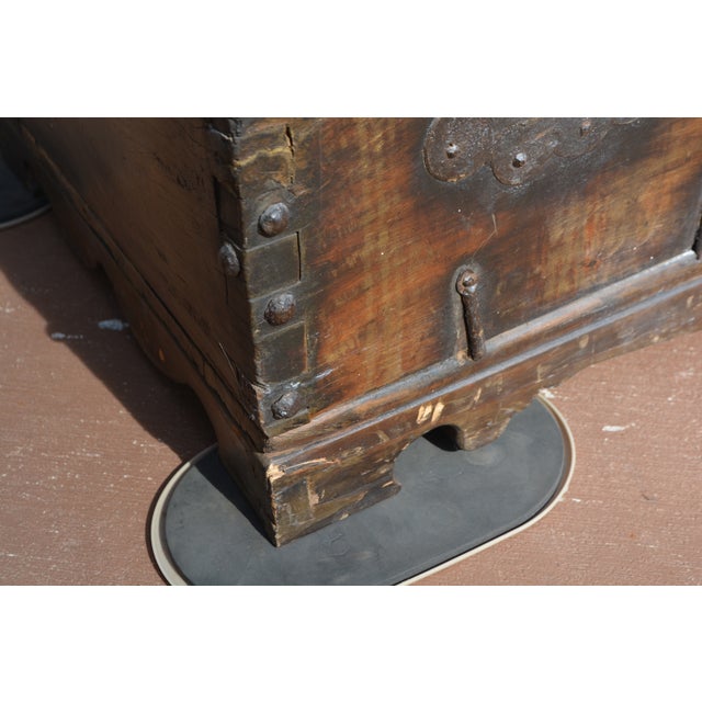 Campaign Vintage Bandaji Korean Blanket Chest Box Wooden With Black Iron Hardware For Sale - Image 3 of 14