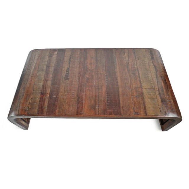 Modern salvaged dark pine wood waterfall design coffee table. Each will vary beautifully in exact wood tones, grain, and...