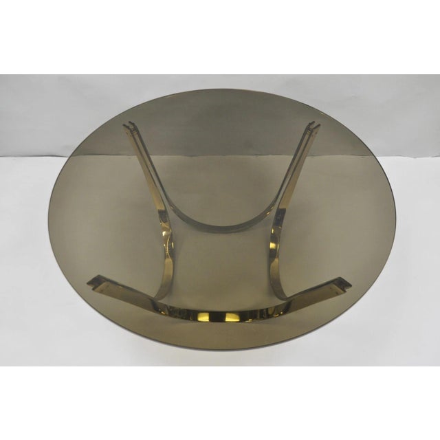 Mid 20th Century Mid 20th Century Tri-Mark Mid Century Modern Brass Plated Steel Smoked Glass Arch Coffee Table For Sale - Image 5 of 15
