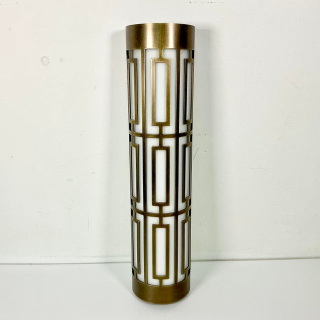 Vintage Hollywood Regency Roman Empire Style Cylinder Tole Bronze Wall Sconce, Milk Glass. For Sale - Image 13 of 13