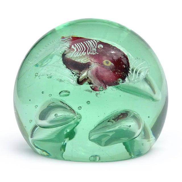 Murano Red Purple Gold Leaf Fish Large Bubbles Italian Art Glass Green Uv Reactive Paperweight, Cenedese Barbini For Sale In Orlando - Image 6 of 9