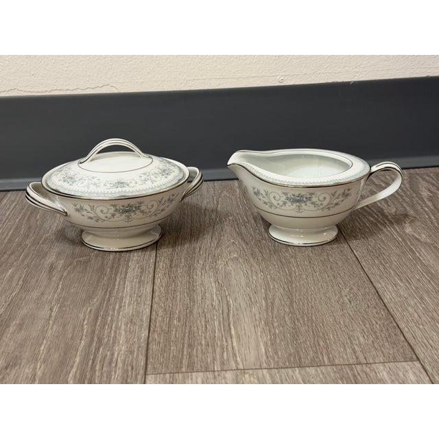 1960s Noritake “Colburn” Cream & Sugar Set – White, Silver & Blue Floral, Japan For Sale - Image 10 of 12