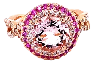 3.30 Carat Morganite Diamond 14 Karat Rose Gold Cocktail Ring, Size 7
