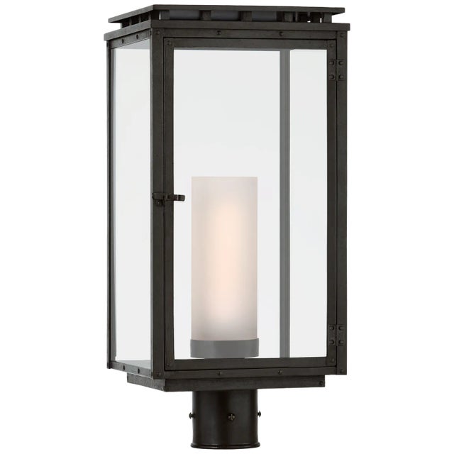 Chapman & Myers for Visual Comfort Signature Cheshire Post Light in Aged Iron with Clear Glass For Sale