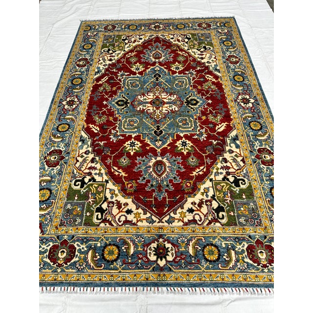 Persian Red Heriz Hand-Knotted Wool Rug - 8'6" X 6'9" For Sale - Image 3 of 13