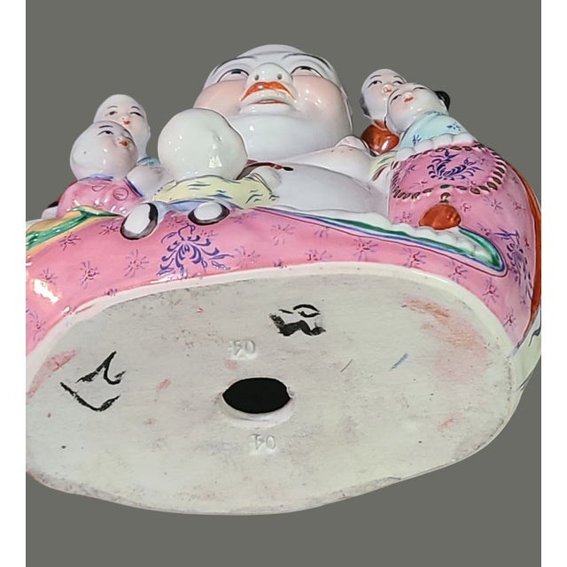 Vintage Hand Painted Colorful Famille Rose Fertility Happy Buddha Statue For Sale - Image 10 of 11