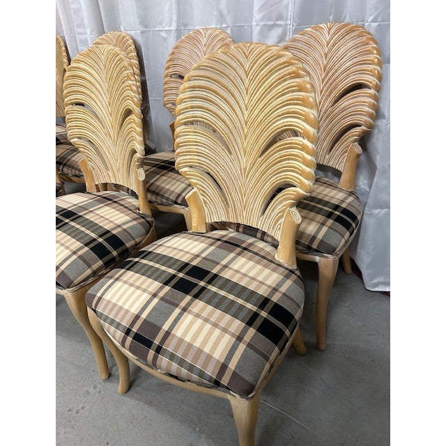 Late 20th Century Wood Carved Palm Frond Leaf Chairs, Set of 6 For Sale In West Palm - Image 6 of 12