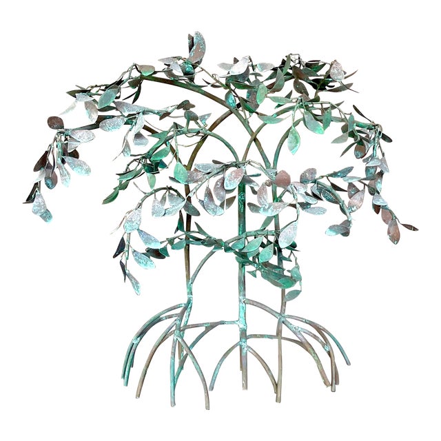 Vintage Boho Patinated Metal Mangrove Wall Sculpture For Sale