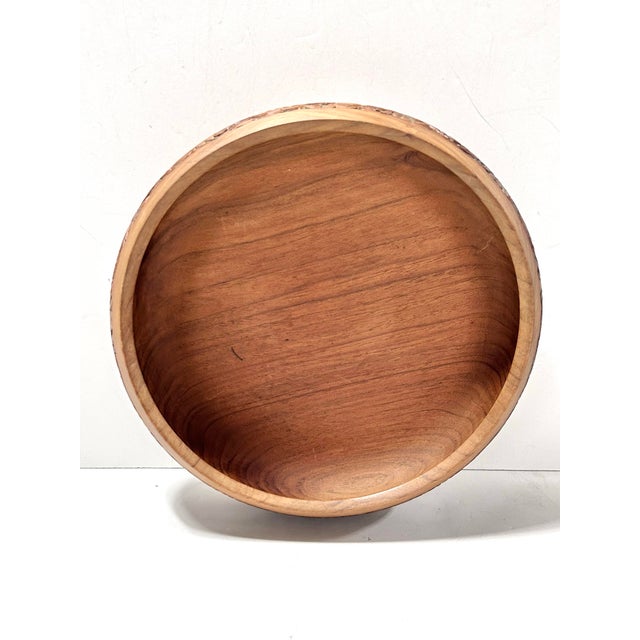 Rustic Hand-Carved Wooden Centerpiece Bowl – Rustic Floral Band Artisan Decor 1970s For Sale - Image 3 of 9