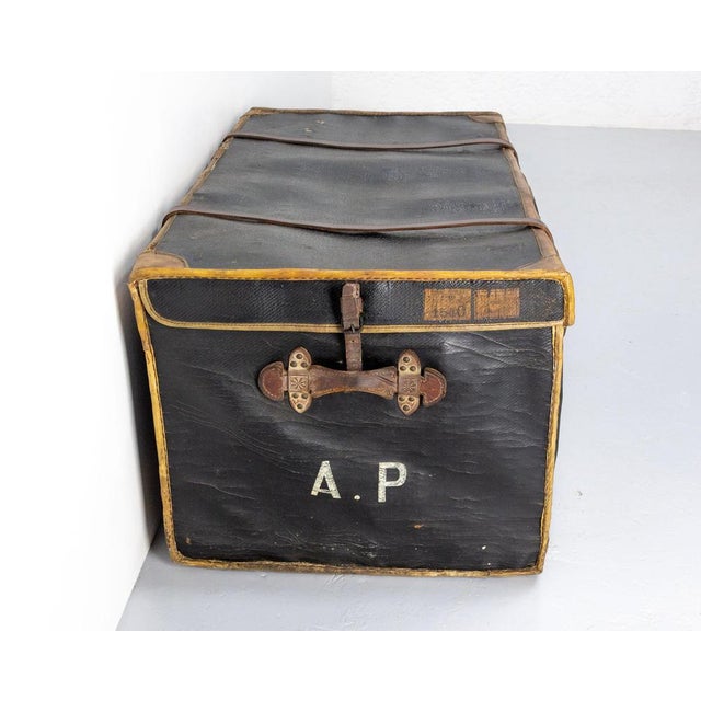 Late 19th Century French Leather Trunk with Train Labels For Sale - Image 6 of 18