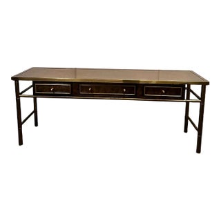 Mastercraft Brass & Burl Carpathian Faux Bamboo Console For Sale