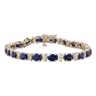 10.94ctw Lab Created Sapphire Diamond Tennis Bracelet 10k Yellow Gold 7" 4.6mm For Sale